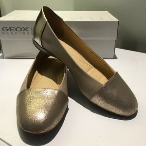 Beige and metallic ballerina flats